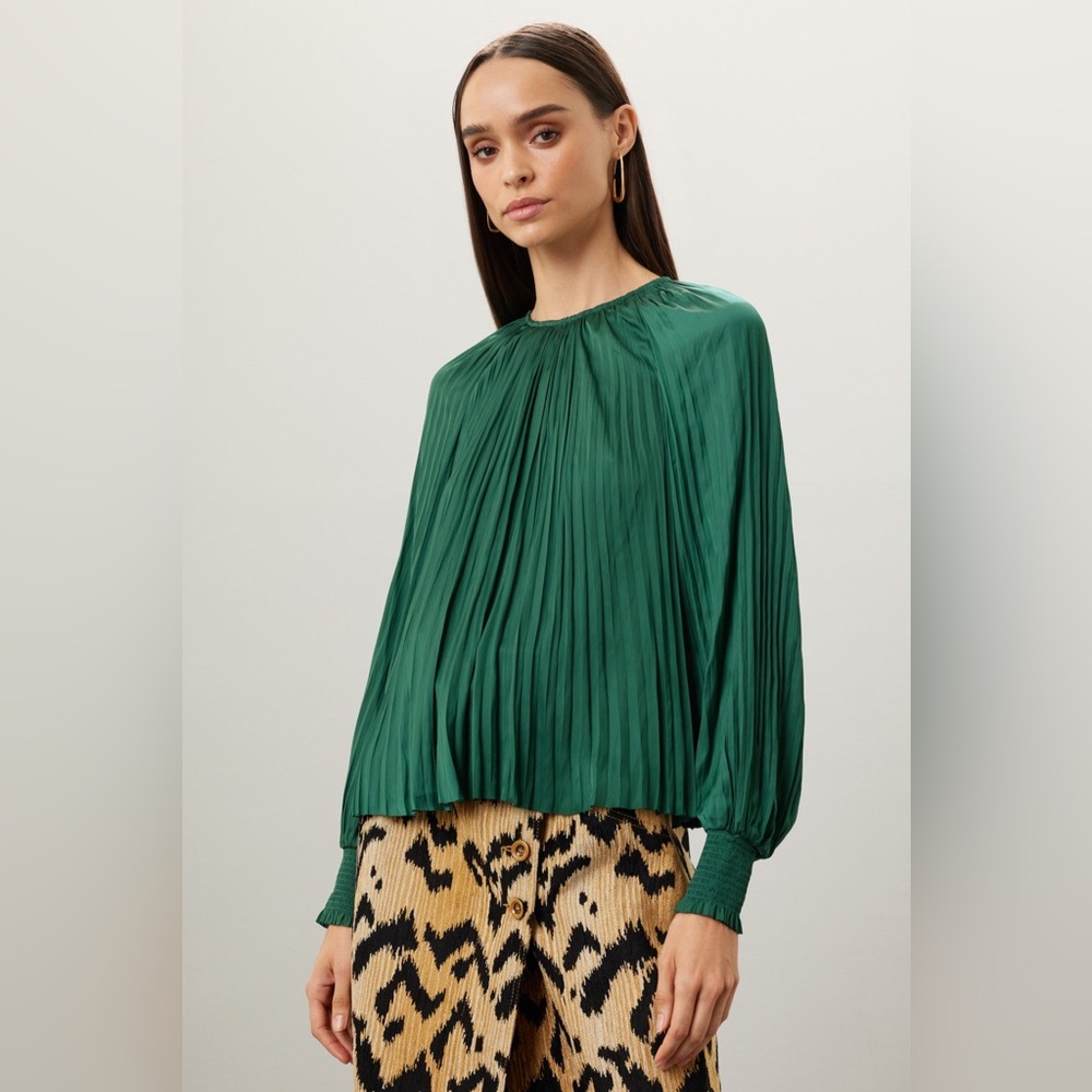 Ulla Johnson Forest Green Pleated Blouse